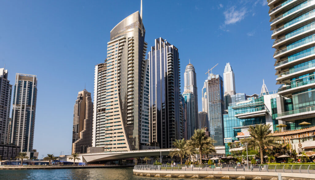 Dubai, UAE - October, 2018. Modetn city of the luxury center of Dubai, United Arab Emirates